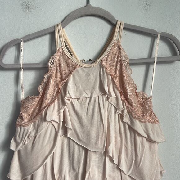 Vintage 90’s Y2K Free People tiered ruffle lace racerback tank top sz S - Picture 2 of 8